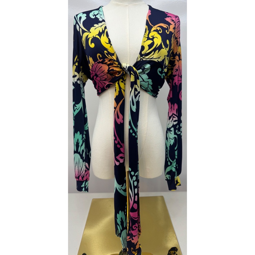 NWT Kendra Top Baroque‎ Floral Tie Front Crop Long Sleeve Festival Rave Large
